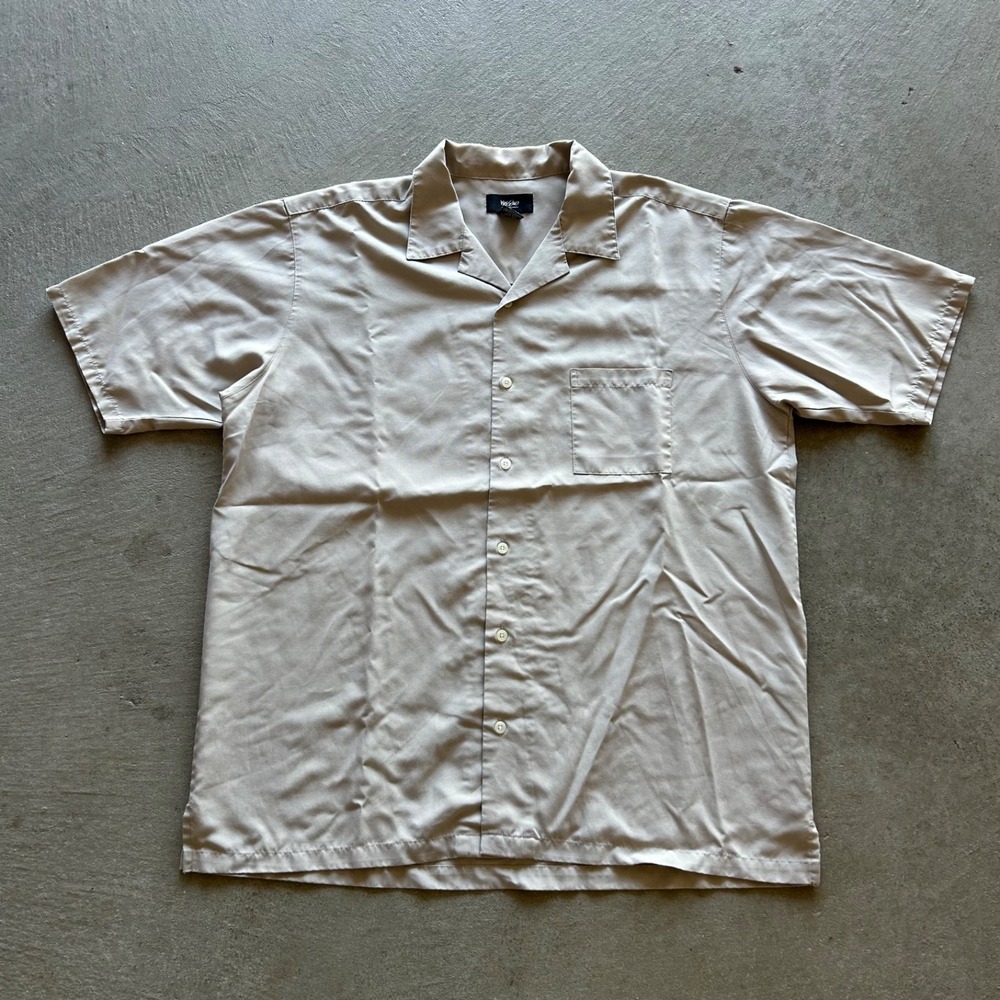 Vintage Mossimo Button Up Shirt Size‎ Large Tan Rayon Blank Surfer Skater